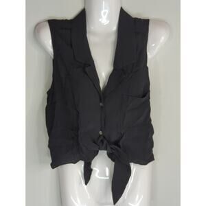 Aritzia Wilfred Free Black Button Down Tie Waist Sleeveless Casual Top Women's S